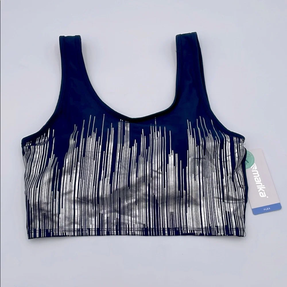 Marika Flex Navy & Metallic Silver Sports Bra Low Impact‎ Removable Bra Pads